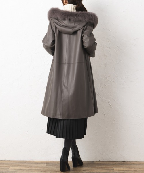 あーる aunt lily」 「zelal」レザージャケット 15号 ダークベージュ