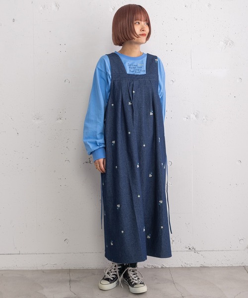 POU DOU DOU（プードゥドゥ） ジャンパースカート フラワー刺繍タック 