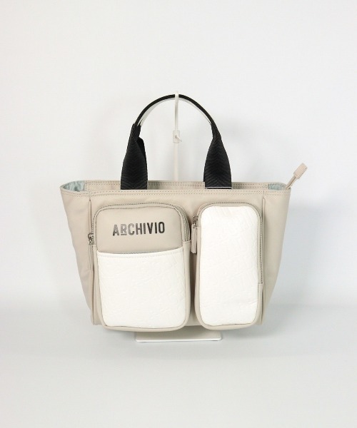 archivio トートバッグ 、カートバッグライトグレー archivio（アルチビオ） ゴルフ 「MENS」箔押しポケットカートバッグ