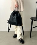 デイバック リュック フェイクレザー 巾着ナッ...の詳細画像3