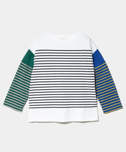 CUBE SUGAR 天竺ボーダー切替バスクT CUBE SUGAR（キューブシュガー） tシャツ 21/-天竺ボーダー バスク
