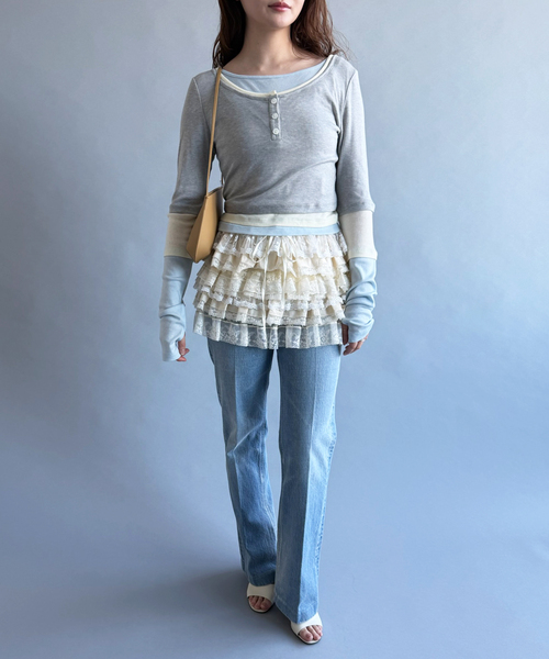 スカート 「YUHAN WANG/ユハン・ワン」lace ruffle tiered skirtの画像