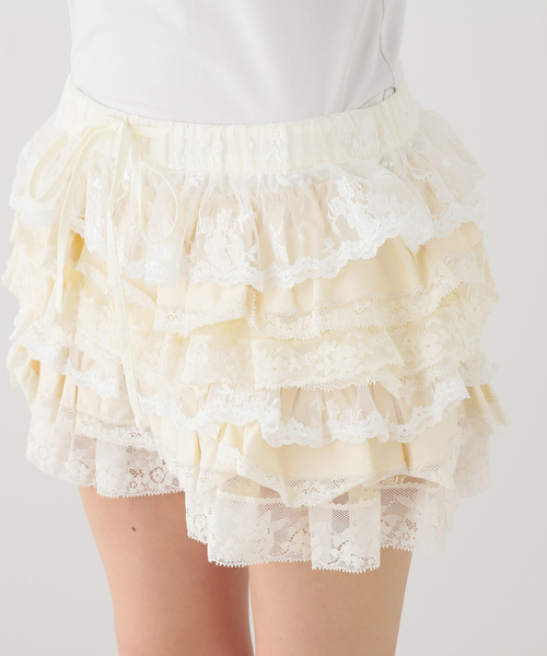 スカート 「YUHAN WANG/ユハン・ワン」lace ruffle tiered skirtの画像