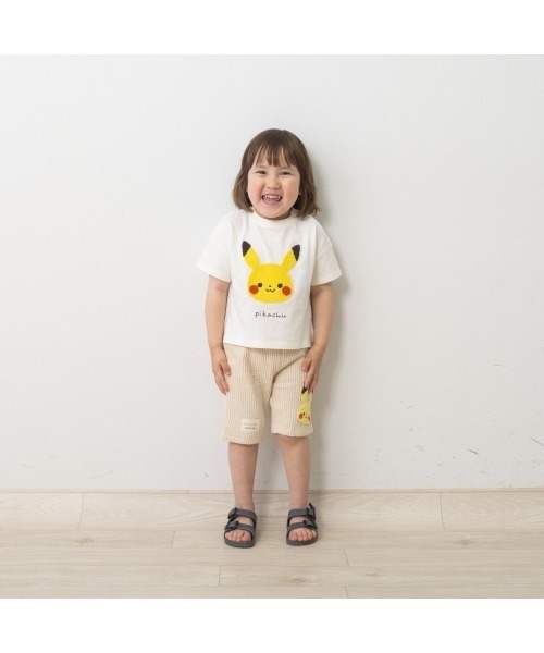 tシャツ monpoke モンポケ 半袖Tシャツ サガラ刺繍 ピカチュウ キッズ