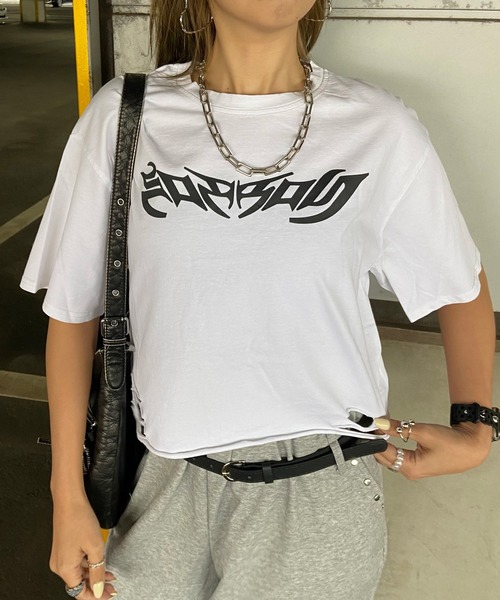 non-hedge（ノンヘッジ） tシャツ ダメージ加工ショート丈Tシャツ