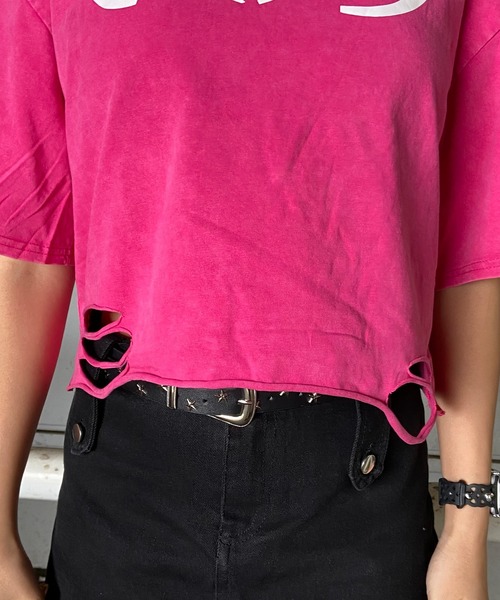 non-hedge（ノンヘッジ） tシャツ 半袖 ダメージ加工ショート丈Tシャツ