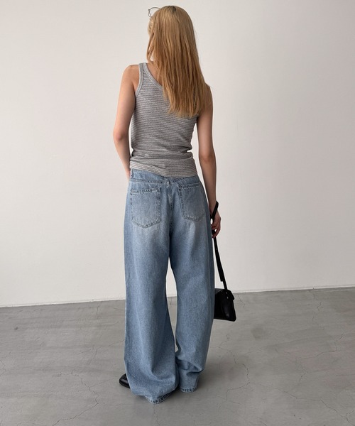 ワイドパンツ ジーンズ デニム デニムパンツ El mar　ダメージデニムパンツ 609 レディースの画像
