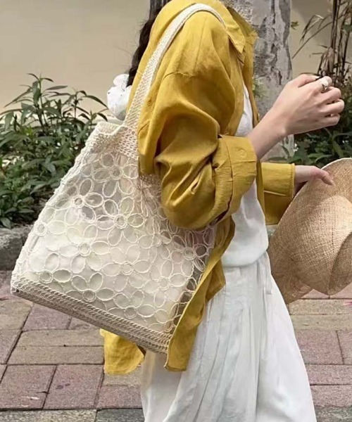 FINEnough ショルダーバッグ バッグ 花柄刺繍シアートートバッグ