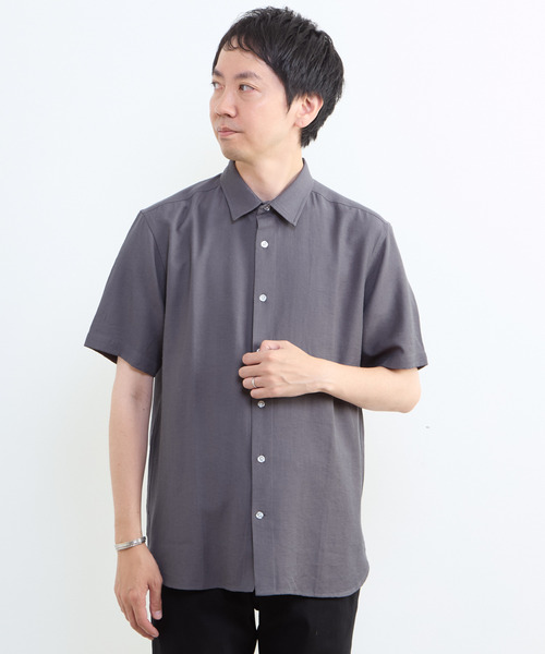 MEN'S MELROSE シャツ リネン混ダブルガーゼ 半袖バンドカラーシャツ