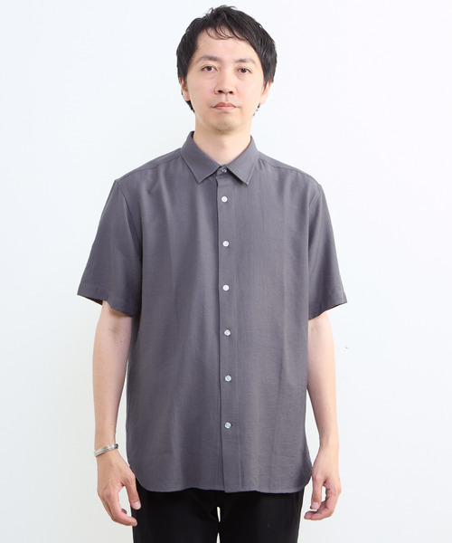 MEN'S MELROSE シャツ リネン混ダブルガーゼ 半袖バンドカラーシャツ