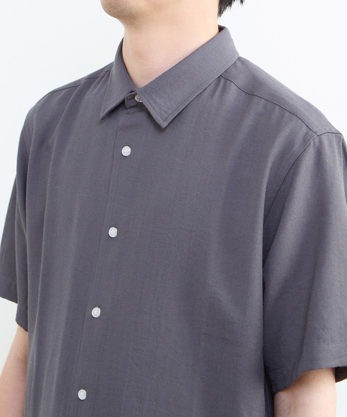 MEN'S MELROSE シャツ リネン混ダブルガーゼ 半袖バンドカラーシャツ