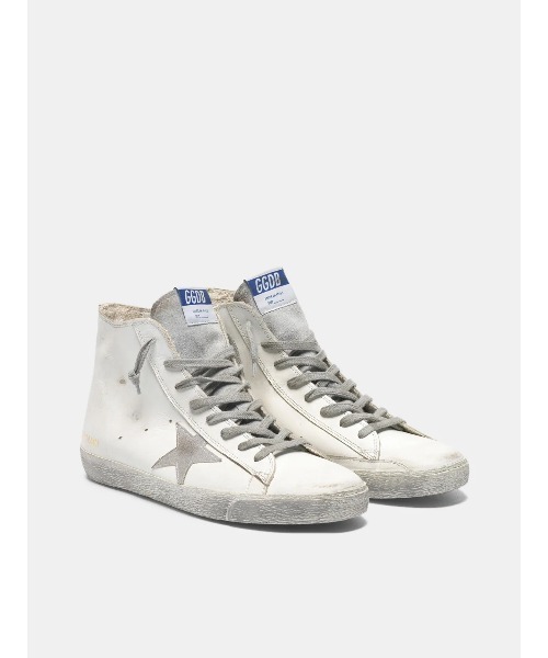 スニーカー GOLDEN GOOSE Francy sneakers white leather-silver suede star メンズの画像