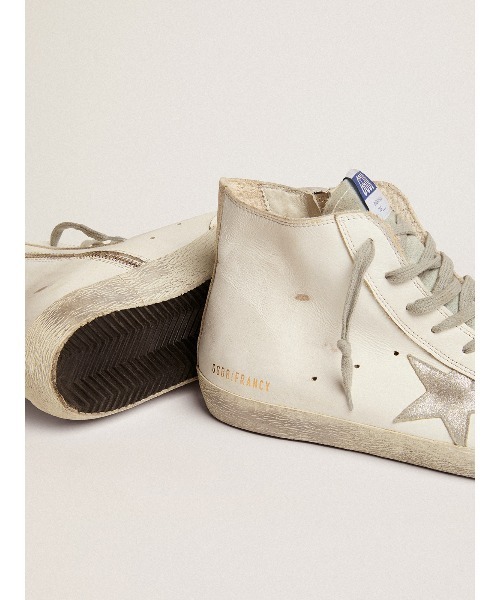 スニーカー GOLDEN GOOSE Francy sneakers white leather-silver suede star メンズの画像