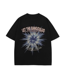 me 半袖Tシャツ 黒/白 抽象パターン tシャツ 「HOOK」個性派抽象画プリント半袖ビッグTシャツ (SS) メンズ