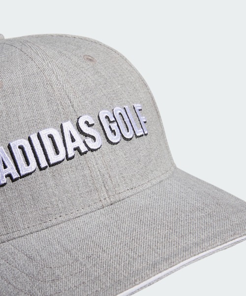 adidas キャップ 刺繍ロゴ入り グレー ゴルフデザイン 通気穴付き adidas キャップ 帽子 リニアロゴ ツイルキャップ「adidas Golf
