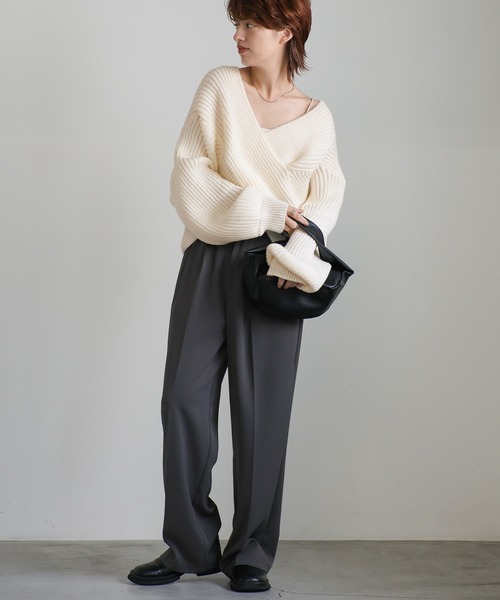 ニット セーター 2WAYクロスデザインショートニット レディース select MOCA ニット セーター 2WAYクロスデザインショートニット