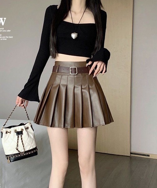 gossip!ロサンゼルス スカート ベルト付き プリーツミニ合成皮革