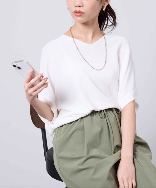 Chez toi ニット セーター シャリニット5分袖プルオーバー