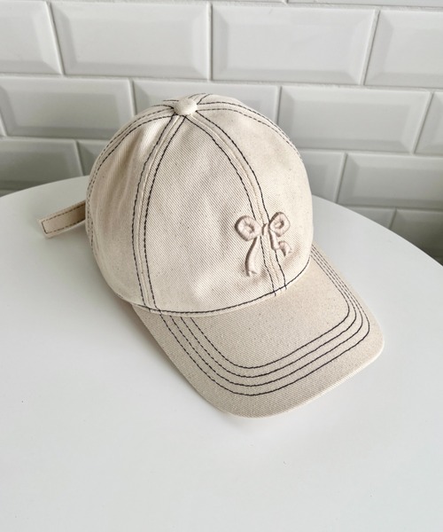 Loueme キャップ 帽子 リボン刺繍キャップ レディース