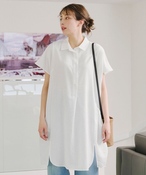 Tiaclasse ブラウス シャツ 「洗える」フレンチスリーブリネン