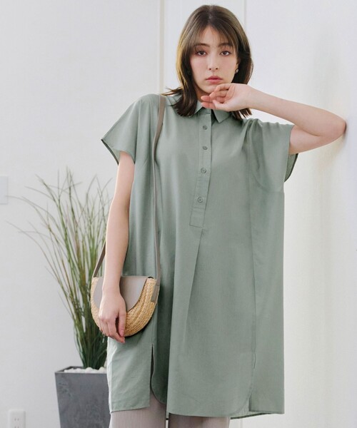 PLEATS PLEASE フレンチスリーブチュニック シャツカラー Tiaclasse ブラウス シャツ 「洗える」フレンチスリーブリネン