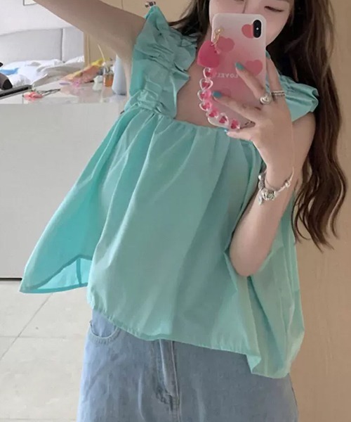 FREE STYLISTS ブラウス シャツ 肩ギャザーフリル キャミソール