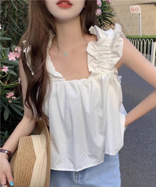 FREE STYLISTS ブラウス シャツ 肩ギャザーフリル キャミソール