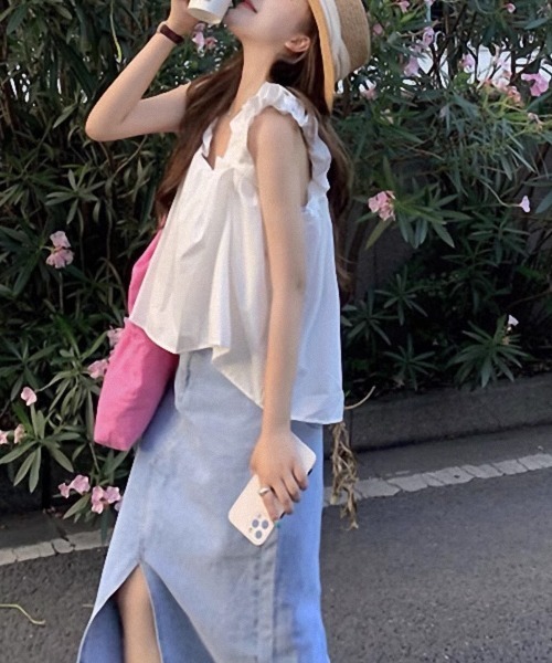 FREE STYLISTS ブラウス シャツ 肩ギャザーフリル キャミソール