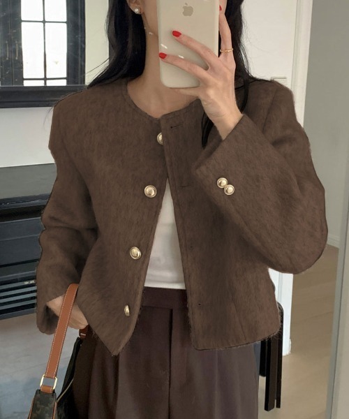 N.s ジャケット ノーカラージャケット フェイクウールノーカーラー