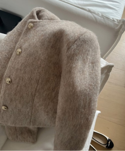 N.s ジャケット ノーカラージャケット フェイクウールノーカーラー