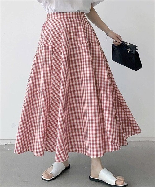 FREE STYLISTS スカート ギンガムチェック柄フレアシルエット