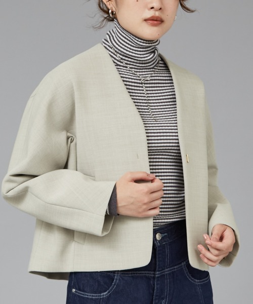 qualite ジャケット ノーカラージャケット ボンディングショート
