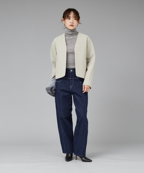 qualite ジャケット ノーカラージャケット ボンディングショート
