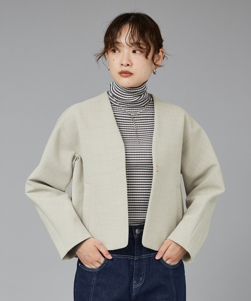 qualite ジャケット ノーカラージャケット ボンディングショート