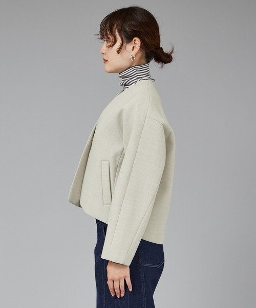 qualite ジャケット ノーカラージャケット ボンディングショート
