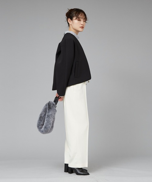 qualite ジャケット ノーカラージャケット ボンディングショート