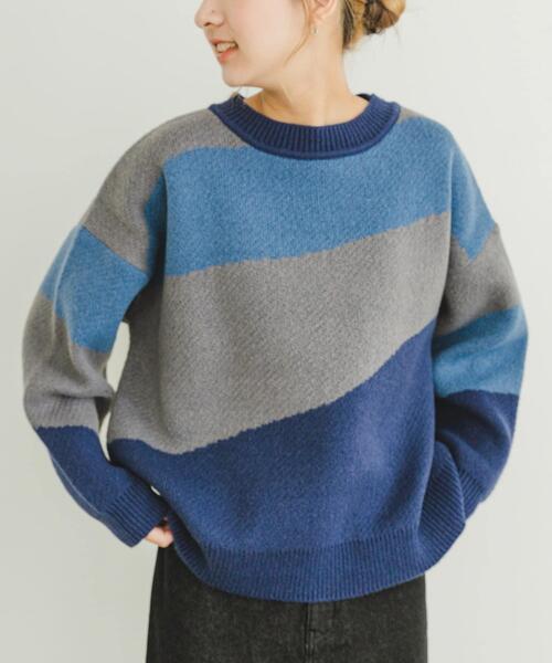 ITEMS URBANRESEARCH ニット セーター 総柄クルーネックニットプル