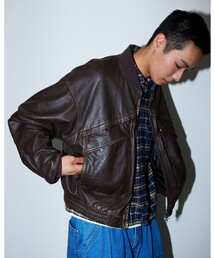20-60代からのファッション通販  BEAMS 革ジャン ライダース ユーズド加工 レザー ショート ジャケット・アウター