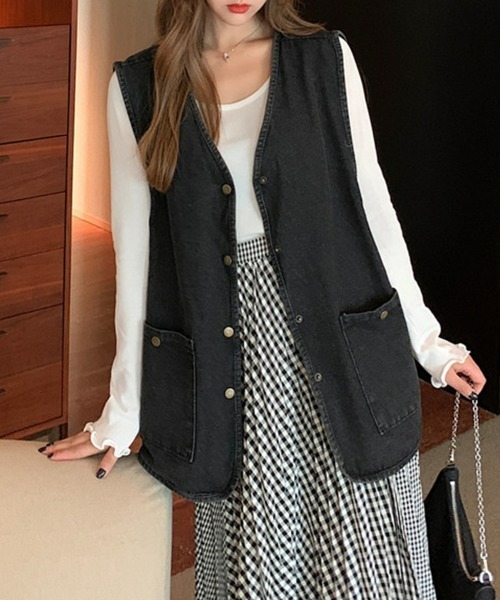 SEU ベスト ジレ オーバーサイズデニムジレ デニムベスト ビッグ