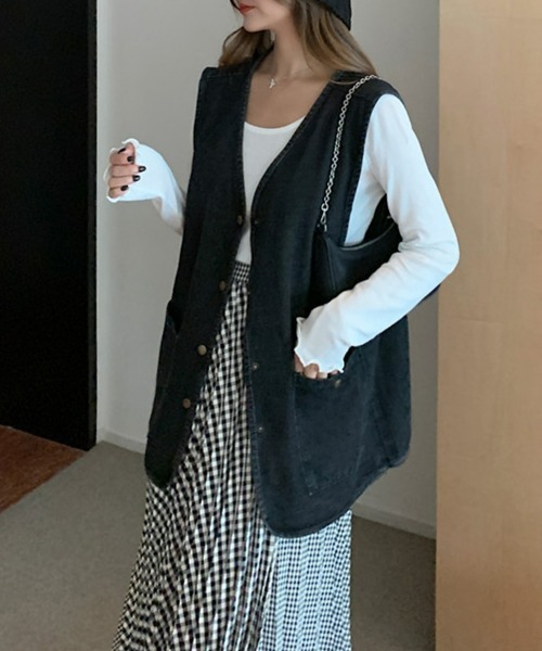 SEU ベスト ジレ オーバーサイズデニムジレ デニムベスト ビッグ