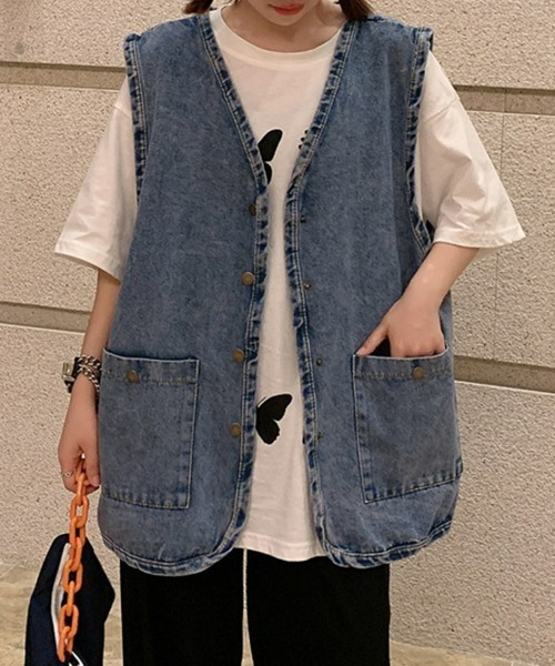 SEU ベスト ジレ オーバーサイズデニムジレ デニムベスト ビッグ