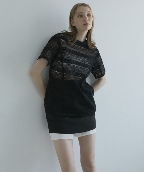 LE CIEL BLEU tシャツ テープディテールレーストップス / Tape