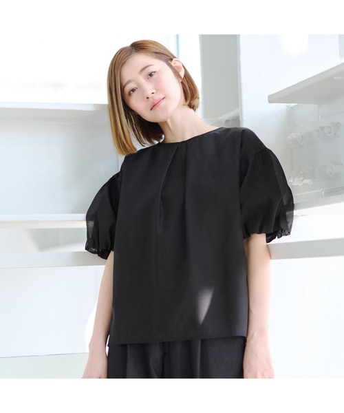 AOYAMA ブラウス シャツ 「自宅で洗える」旬トップス！パフスリーブ