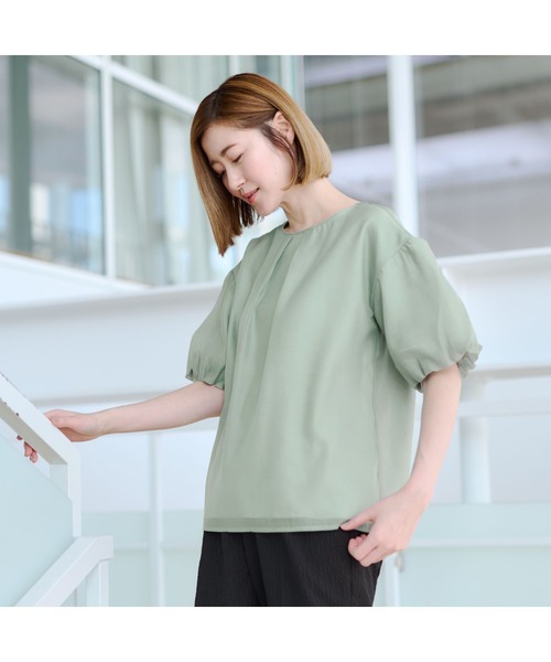 AOYAMA ブラウス シャツ 「自宅で洗える」旬トップス！パフスリーブ
