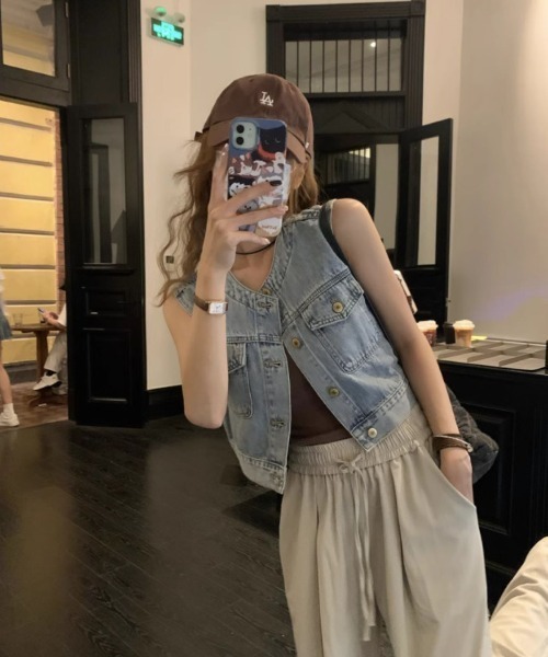 LETee デニムジャケット gジャン ノースリーブデニムジャケット