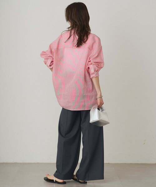 Loungedress ブラウス シャツ リネンストライプオーバーシャツ