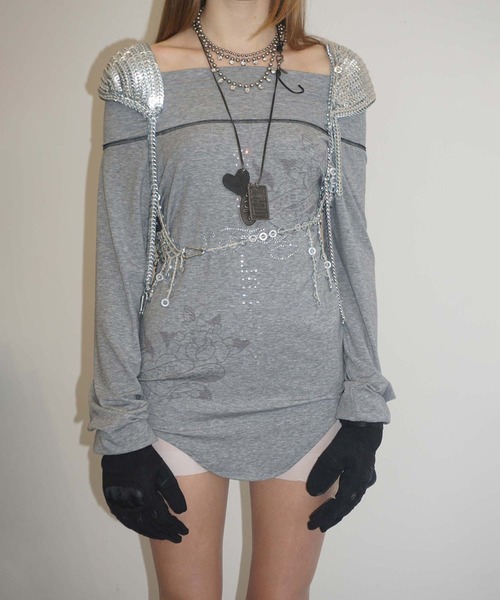 tシャツ 「Sculptor X Ed Hardy」 Raglan Off-Shoulder Tee レディース SCULPTOR tシャツ 「Sculptor X Ed Hardy」 Raglan Off-Shoulder