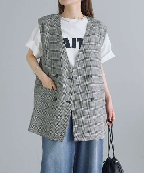 ベスト ジレ リネン ダブルデザイン ジレベスト レディース