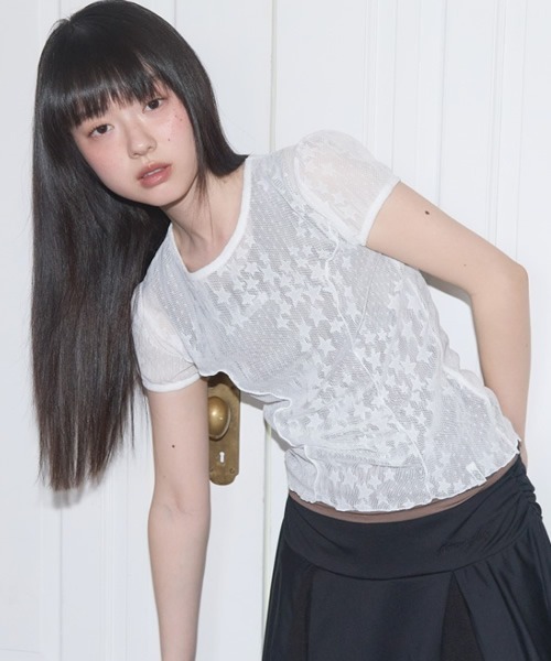 tシャツ 「FANCY CLUB」Wave Puff Lace Tee レディース FANCY CLUB】Wave Puff Lace Tee（Tシャツ/カットソー）｜FANCY