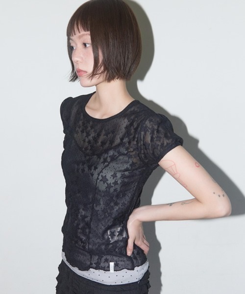 tシャツ FANCY CLUB/ファンシークラブ Wave Puff Lace Tee Tシャツ レディース